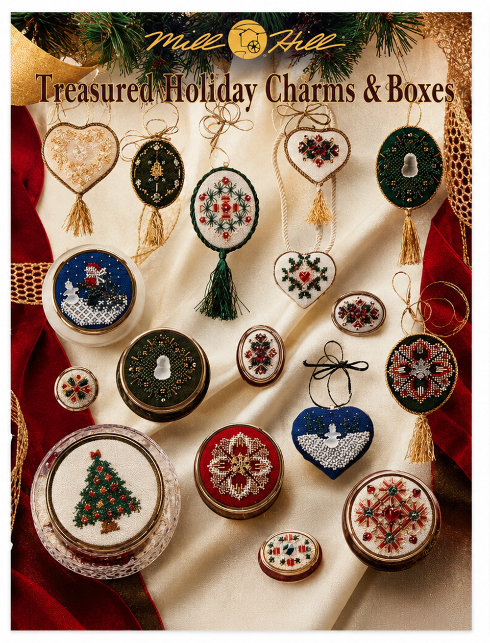 Milk Hill HOLIDAY TREASURED Holiday Charms & Boxes CROSS STITCH STITCHING BAND
